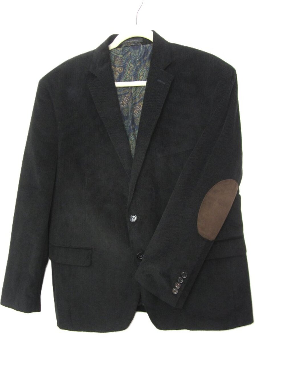 Lauren Ralph Lauren Excellent Men 44S Black Corduroy Blazer Elbow Patch 2 Button